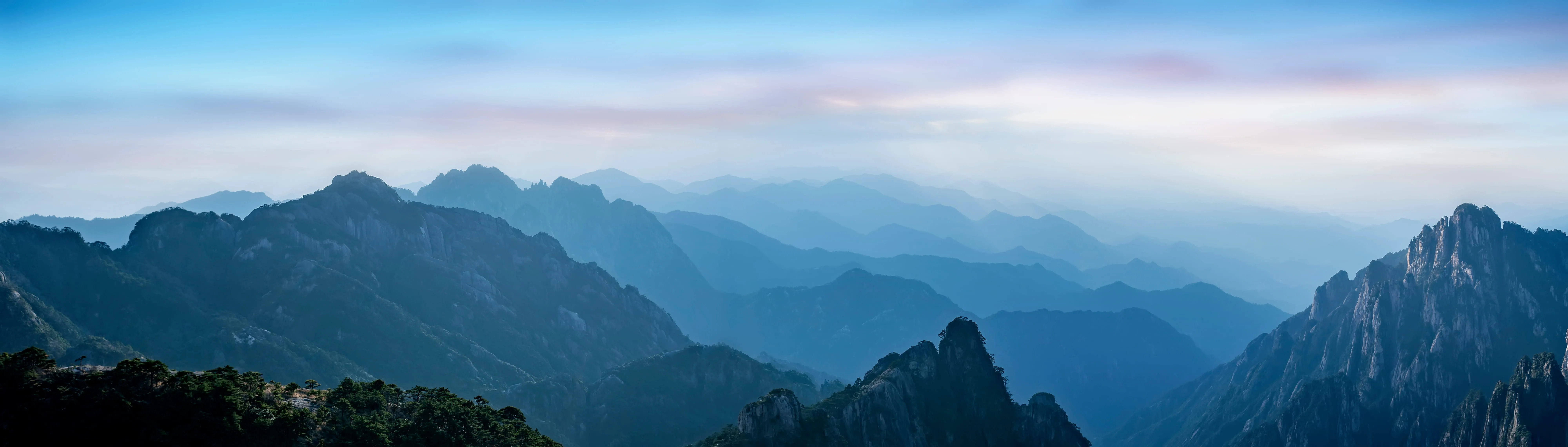 Skies blue and mountains